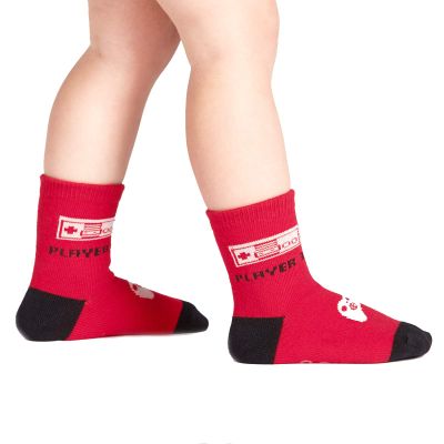 Sock It to Me, Toddler Children's Crew Socks: Multi Player - Red - Fits Kids Ages 1-2