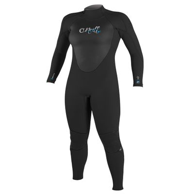 O'Neill Women's Epic 4:3mm Back Zip Full Wetsuit, Durable Warmth with Good Flexibility for Surfing and All Water Activities, Black/Black/Black, 12 Tall
