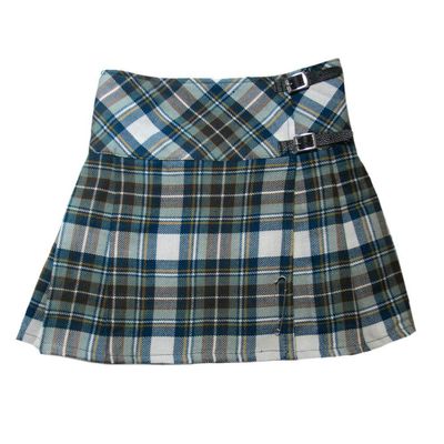 Blue Muted Stewart Women's 20 inch Knee-Length Tartan Kilt Skirt with 2 Leather Straps and loosely Pleated