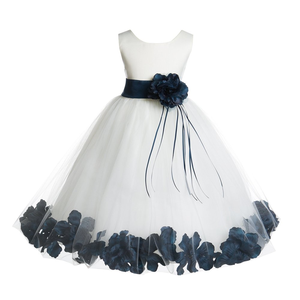 Wedding Pageant Floral Rose Petals Ivory Tulle Flower Girl Dress Toddler 007 2