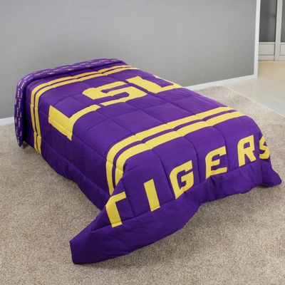 College Covers Everything Comfy LSU Tigers Reversible Big Logo Soft and Colorful Comforter, Queen