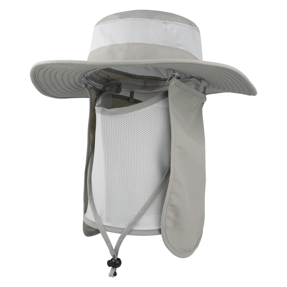 Outdoor Sun Hat UPF 50 Protection Waterproof Fishing hat Face Cover Summer Neck Flap Hat Light Gray