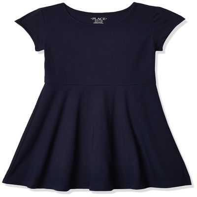 The Children's Place Big Girl's Short Sleeve Solid Knit Pleat Dress Dress, Tidal, XL (14)