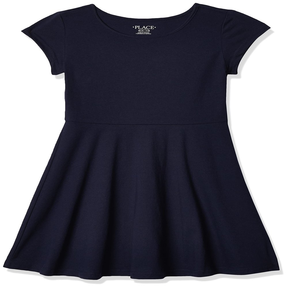 The Children's Place Big Girl's Short Sleeve Solid Knit Pleat Dress Dress, Tidal, XL (14)