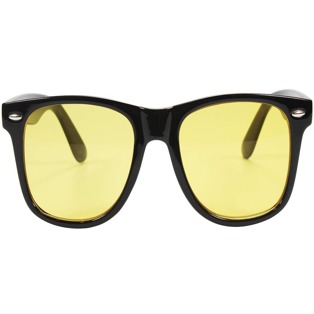 Koming Classic Night Vision Sunglasses Night Driving Glasses Anti Glare Yellow Lens Cloudy/Rainy/Foggy (Bright black, Yellow)