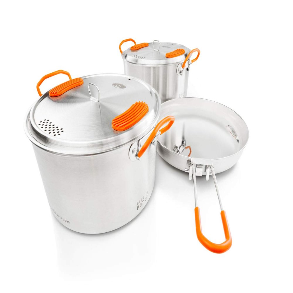 GSI Outdoors Glacier Stainless Steel Base Camper - Medium - 3 Pieces Cookset - Compact, & Durable Pot Pan for Camping