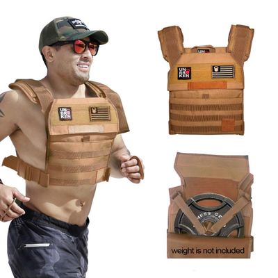 Adjustable Weighted Vest, WOD Cross Fitness, Weight Plates Carrier for Strength and Endurance Training and Running. For Men or for Women, 2 Patches Included [Tan]