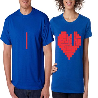 ALLNTRENDS Couple T Shirt Game Heart Lovers Matching Valentine's Day Tees (Womens L Mens 2XL, Royal Blue)