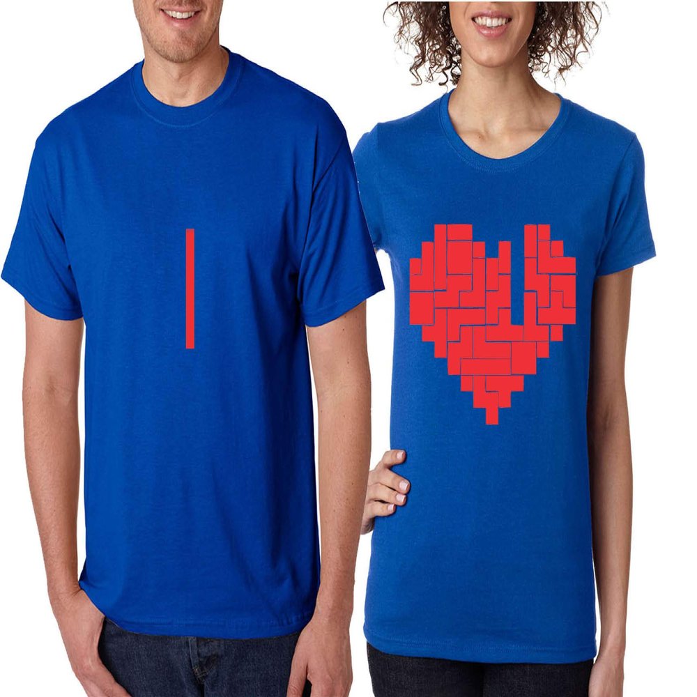 ALLNTRENDS Couple T Shirt Game Heart Lovers Matching Valentine's Day Tees (Womens L Mens 2XL, Royal Blue)