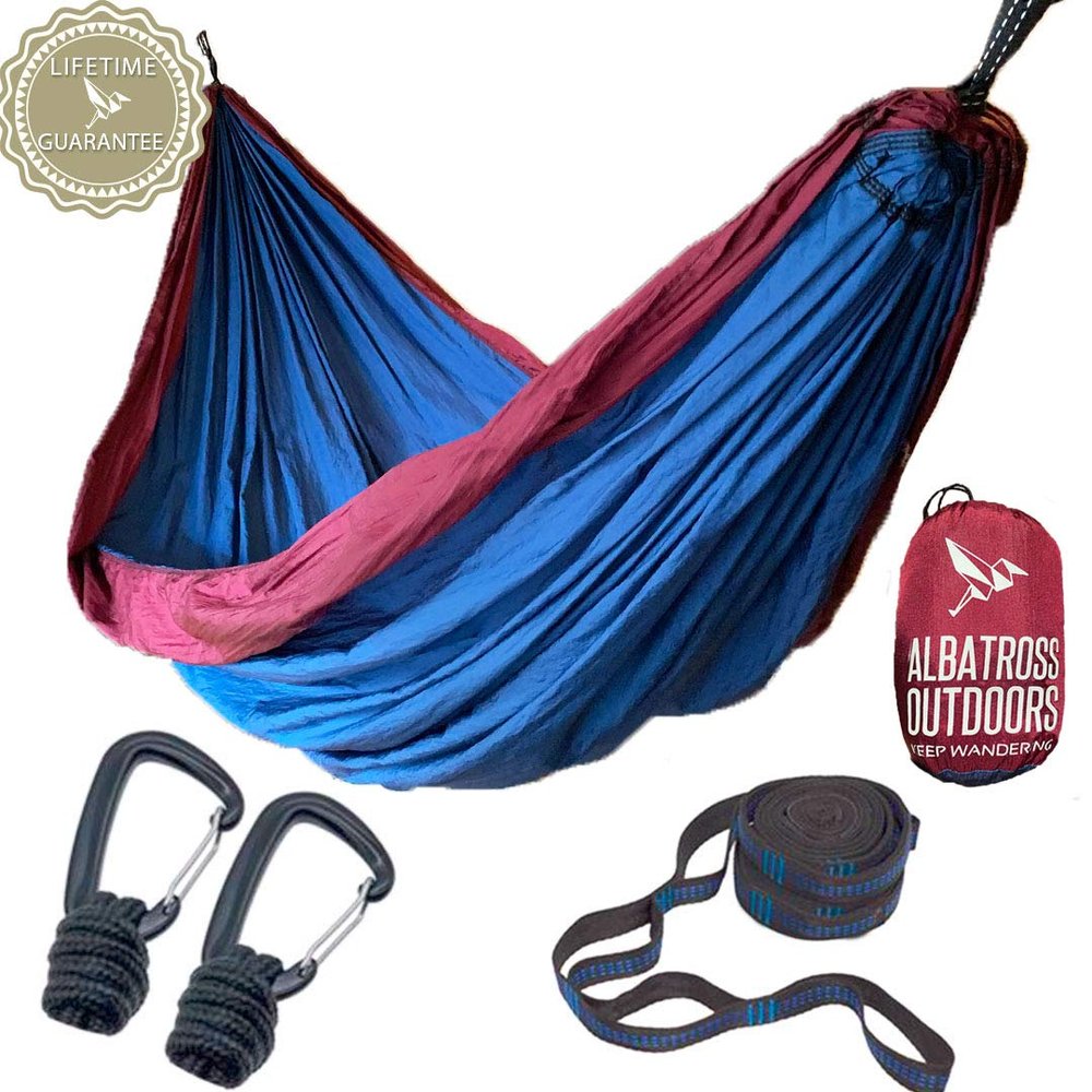 Albatross Outdoors XL Double Camping Hammock - Quality Breathable Ripstop Nylon - High Capacity - Includes Tree Straps and Carabiners: Quick and Easy Setup.
