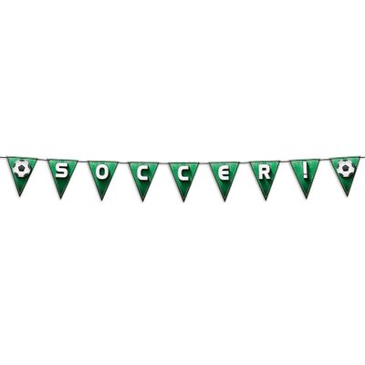 Beistle Set of 12 White,Black and Green Soccer Football Pennant Streamer Garland 8