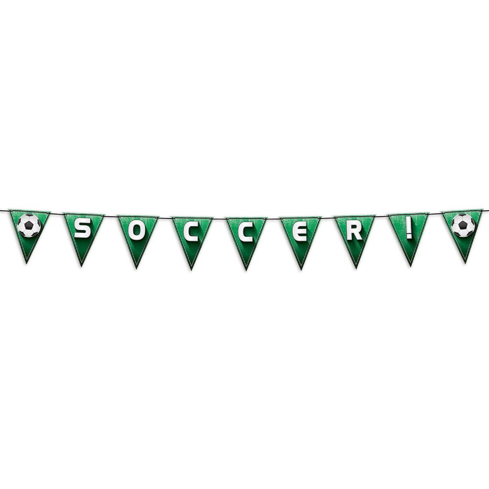 Beistle Set of 12 White,Black and Green Soccer Football Pennant Streamer Garland 8