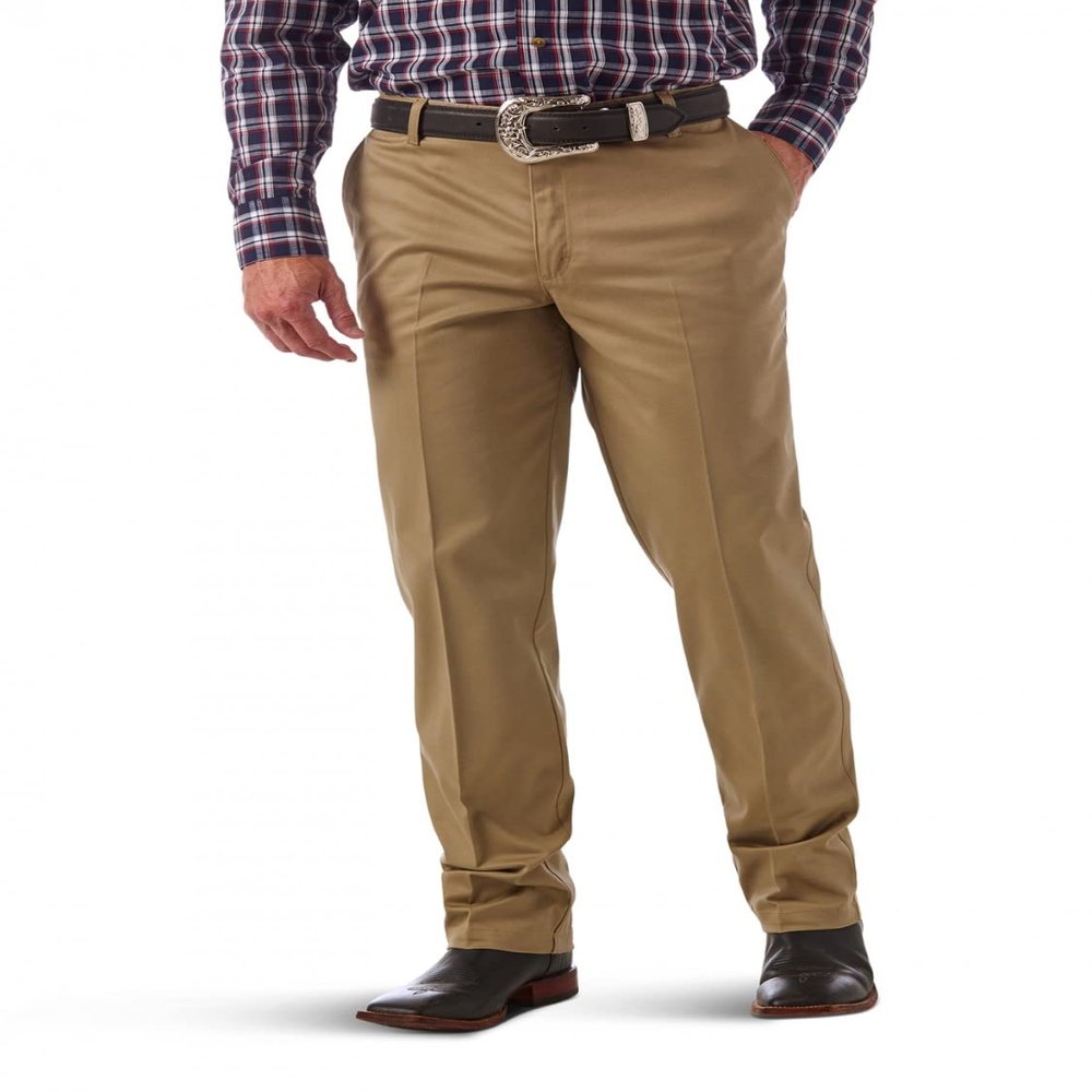 Wrangler mens Flat Front Relaxed Fit Casual Pants, Khaki, 35W x 36L US
