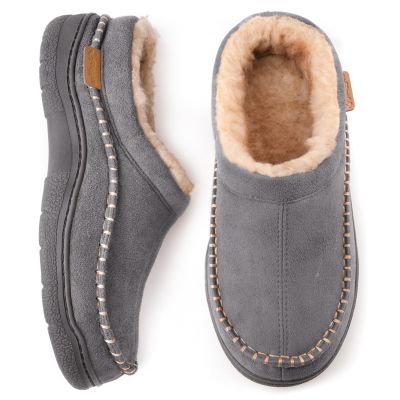 Zigzagger Men's Slip On Moccasin Slippers, Indoor/Outdoor Warm Fuzzy Comfy House Shoes, Fluffy Wide Loafer Slippers,Grey,13-14 D(M) US
