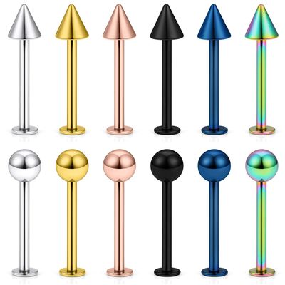 SCERRING 12PCS 14g Stainless Steel Balls & Spikes Labret Monroe Lip Tragus Cartilage Helix Earring Ring Body Piercing Jewelry 12mm - Mix Color