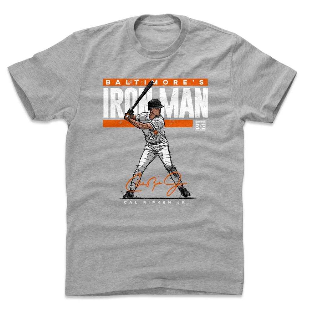 500 LEVEL Cal Ripken Jr. Shirt (Cotton, XXX-Large, Heather Gray) - Cal Ripken Iron Man WHT