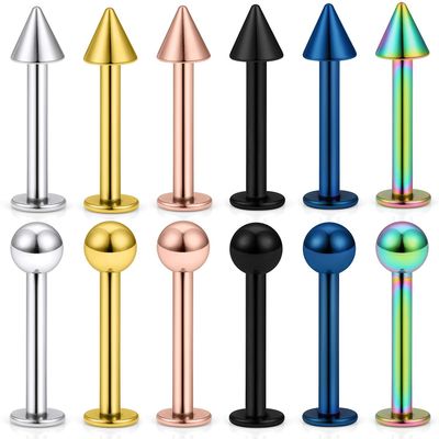 SCERRING 12PCS 16g Stainless Steel 3mm Balls & Spikes Labret Monroe Lip Tragus Cartilage Helix Earring Ring Body Piercing Jewelry 8mm - Mix Color