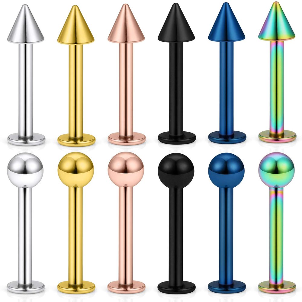 SCERRING 12PCS 16g Stainless Steel 3mm Balls & Spikes Labret Monroe Lip Tragus Cartilage Helix Earring Ring Body Piercing Jewelry 8mm - Mix Color