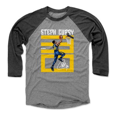 500 LEVEL Steph Curry 3/4 Sleeve T-Shirt (Baseball Tee, X-Large, Black/Heather Gray) - Steph Curry Number Y WHT