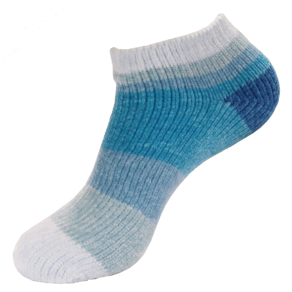 BambooMN 1 Pair Women's Chenille Fuzzy Color Block Ankle Home Socks, Ocean Depths, S/M