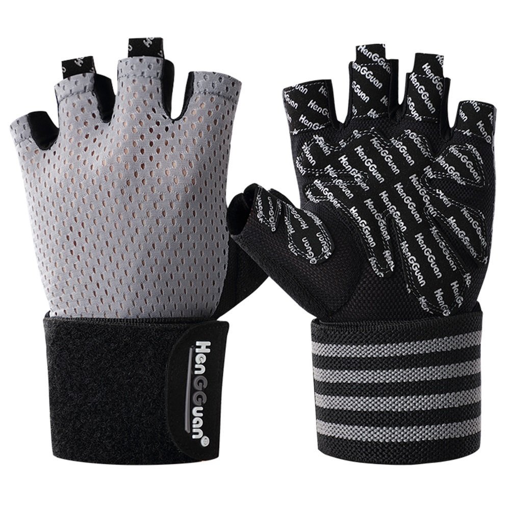 Kmgjc Breathable Silicone Non-Slip Sports Gloves Weightlifting Gloves Men and Women Fitness Gloves Equipment Strength (Color : Gray, Size : M18-20)