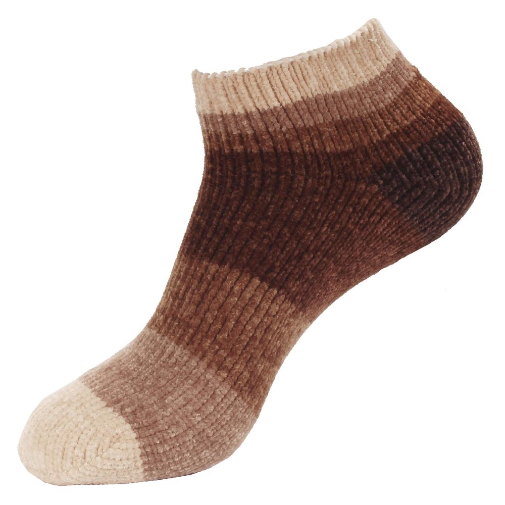 BambooMN 1 Pair Women's Chenille Fuzzy Color Block Ankle Home Socks, Wood, S/M