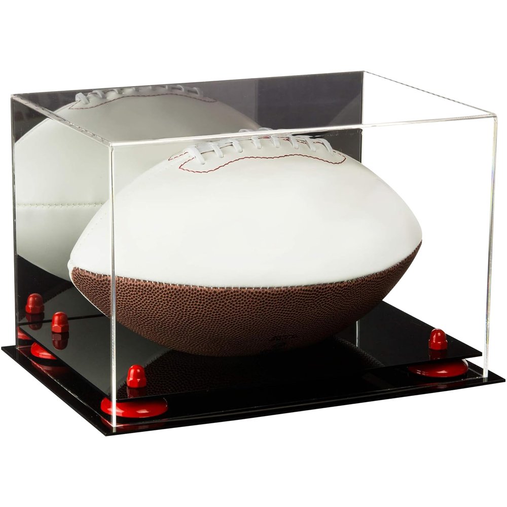 Football Display Case, Durable Clear Display Case with Mirror & Black Base, Case for Full Size Footballs, Sports Memorabilia, Collectibles, Keepsakes, (A004-RR)
