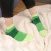 BambooMN 1 Pair Women's Chenille Fuzzy Color Block Ankle Home Socks, Forest Green, S/M view 2
