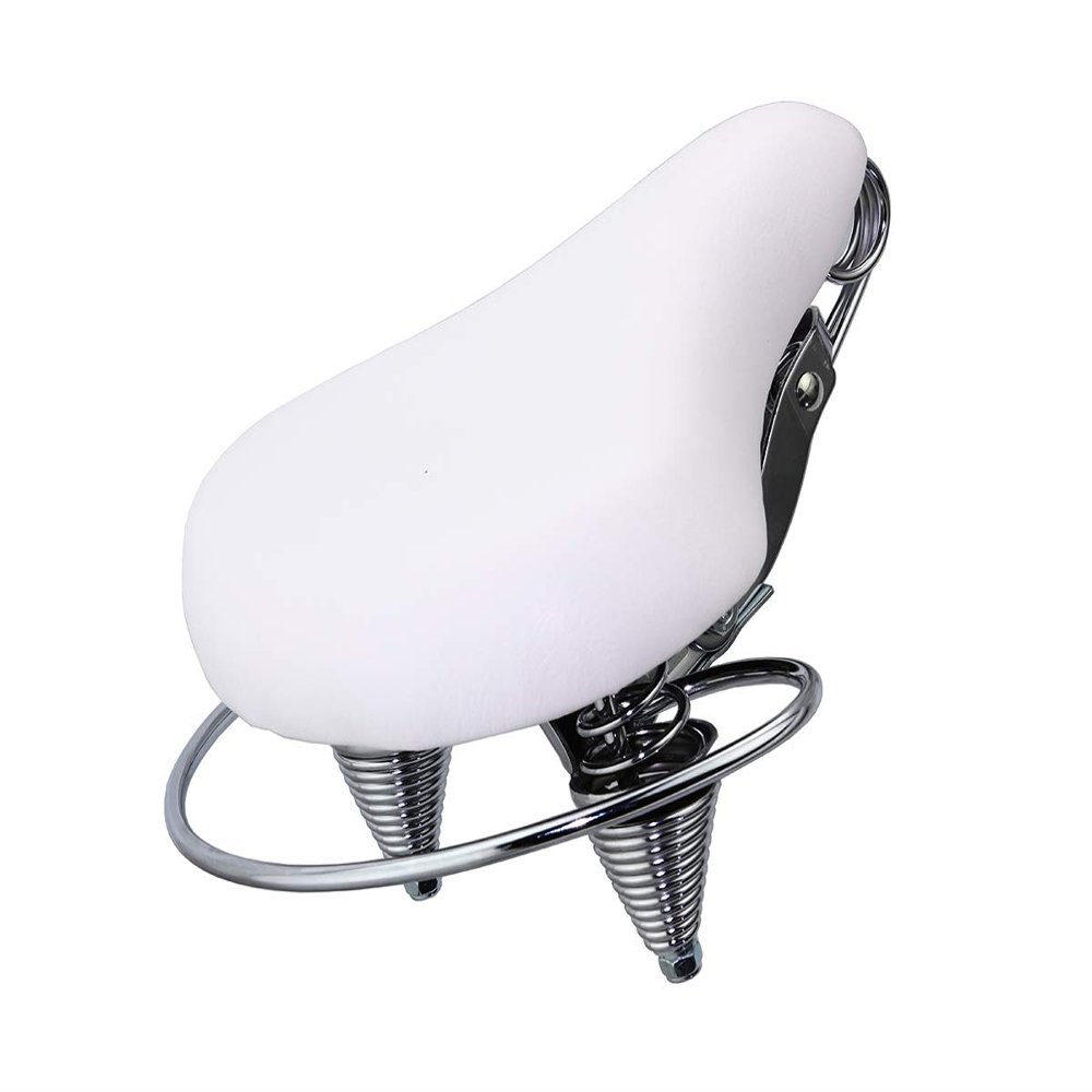 Alta Bicycle Beach Cruiser Extra Padded Saddle/Seat Vinyl with Web Spring (White)
