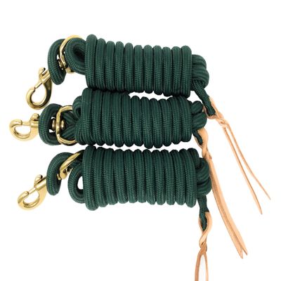 AJ Tack 9 Foot Nylon Lead Rope with Leather Popper - Set of 3 Green