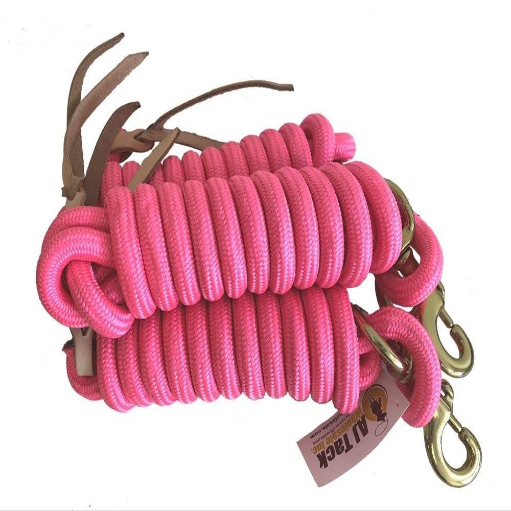 AJ Tack 9 Foot Nylon Lead Rope with Leather Popper - Set of 3 Hot Pink