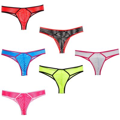 Jaxu 6-Pack Men's Striped Mesh Bikini Briefs Male Bordered Bikini Underwear Jailhouse Thong Boxer Brief Nightwear M
