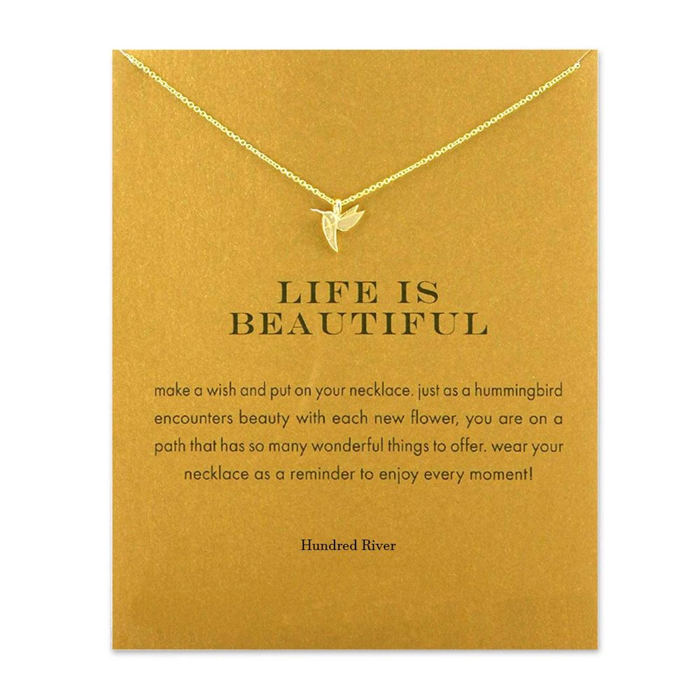 Baydurcan Hummingbird Necklace Hummingbird Gifts for Women Pendant Necklace with Message Card (hummingbird)