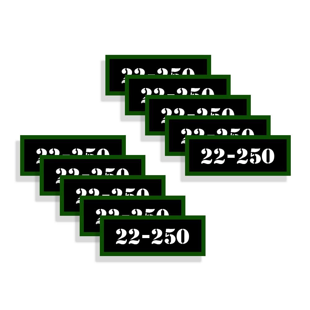 Speed Demon Hot Rod Shop Ammo Can Labels 22-250 Ammunition Decals for 22-250 Ammo - 10 Pack Adhesive Vinyl 3"x1.15"