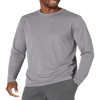 Amazon Essentials Men's Performance Tech Long-Sleeve T-Shirt, Medium Grey, X-Small