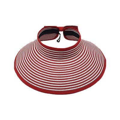 Women Sun Visors Foldable Straw Hats Summer Beach Packable Hat Floppy Wide Brim Cap Big Heads Sombrero (Red)