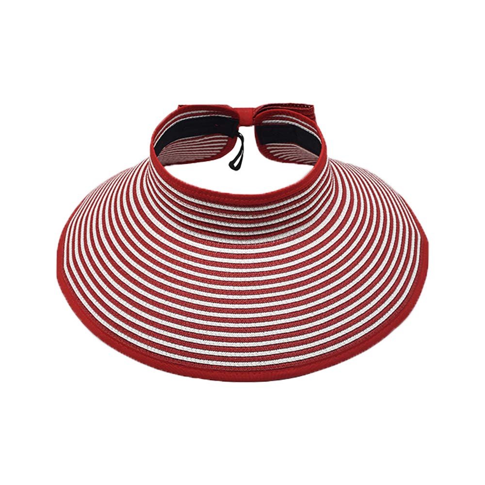 Women Sun Visors Foldable Straw Hats Summer Beach Packable Hat Floppy Wide Brim Cap Big Heads Sombrero (Red)