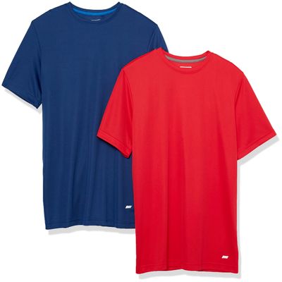 Amazon Essentials Men's Performance Tech Workout T-Shirts, Pack of 2, Navy/Red, Medium