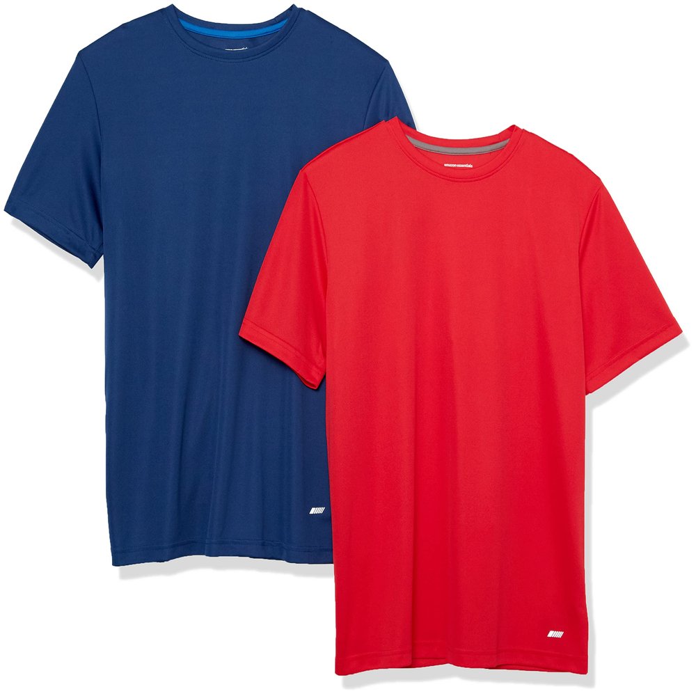Amazon Essentials Men's Performance Tech Workout T-Shirts, Pack of 2, Navy/Red, Medium