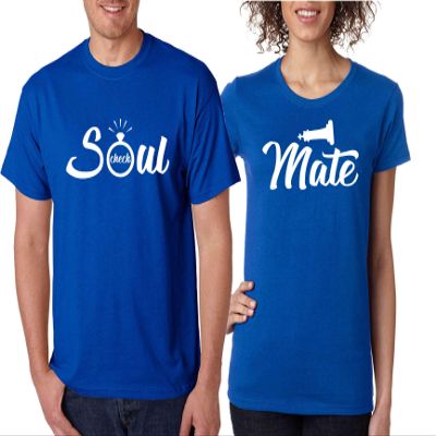 ALLNTRENDS Couple T Shirt Checkmate Soul Mate Lovers Matching Valentine's Tees (Womens 3XL Mens S, Royal Blue)