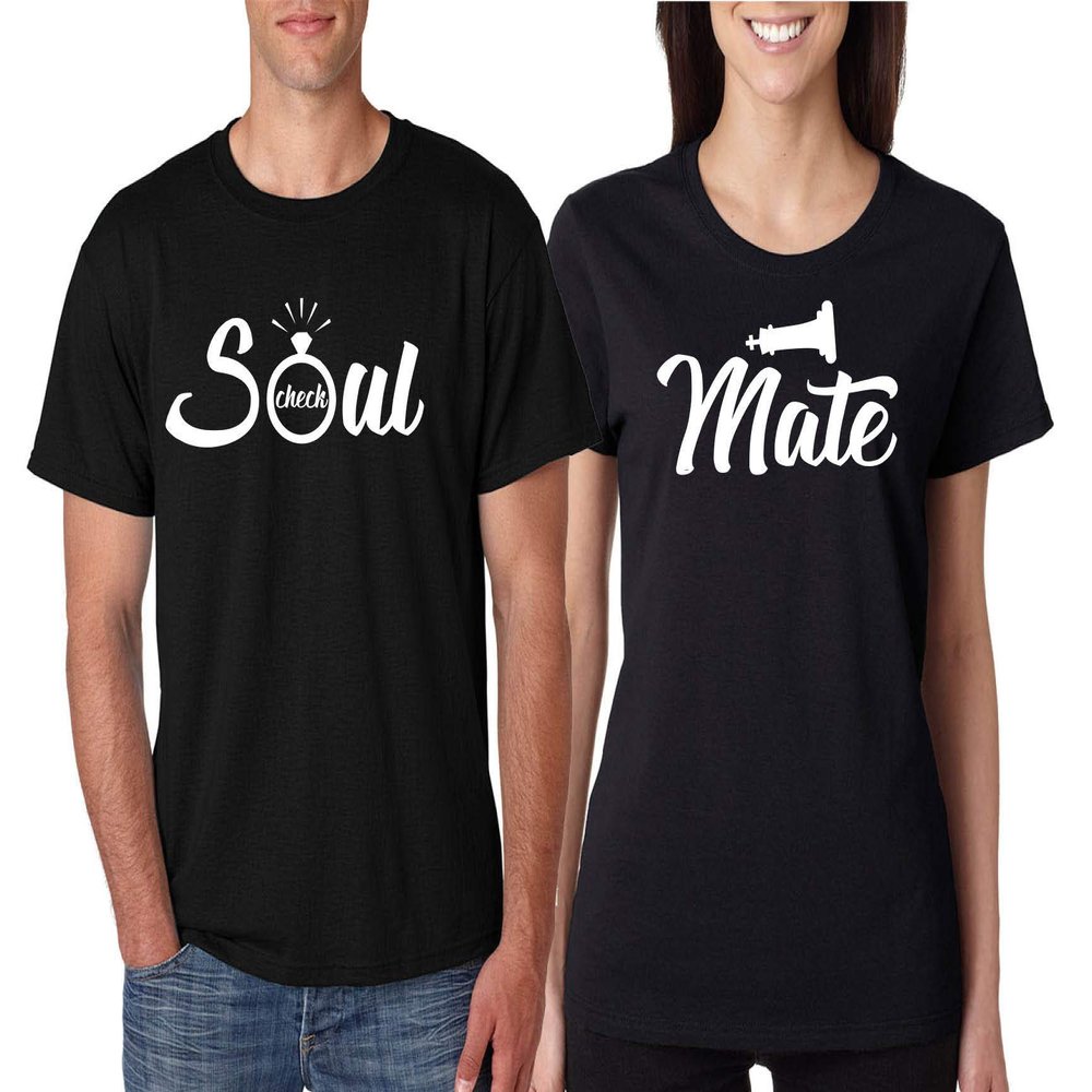 ALLNTRENDS Couple T Shirt Checkmate Soul Mate Lovers Matching Valentine's Tees (Womens S Mens L, Black)
