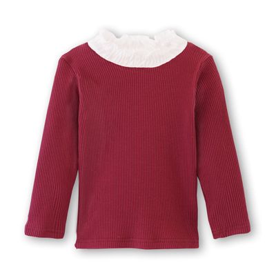 ContiKids Toddler Girls Long Sleeve Cotton Tee Shirts Ruffle Lace Mock Turtleneck Basic Blouse Outfit Tops 11 Cute Wine