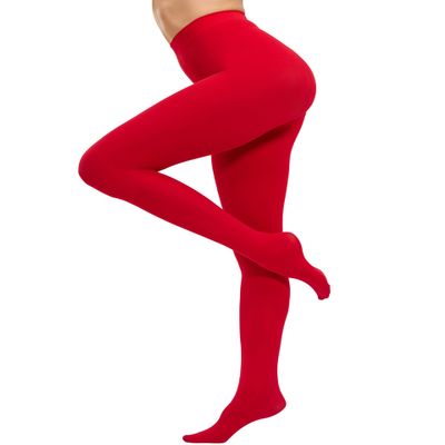 CozyWow Women's 80D Soft Opaque Tights, High Waist Solid Color Womens Tights with 30+ Colors(L-XL, Red)