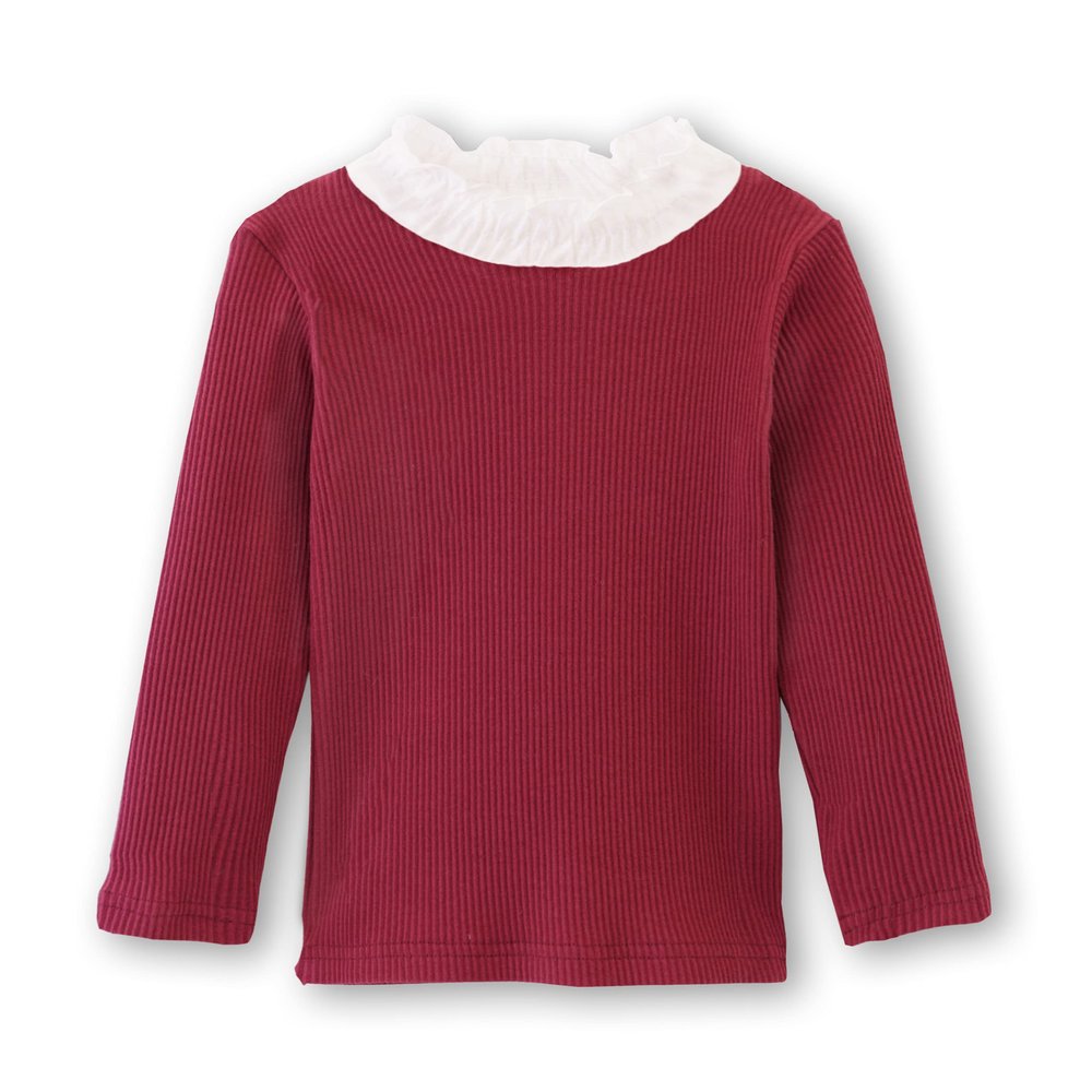 ContiKids Toddler Girls Long Sleeve Cotton Tee Shirts Ruffle Lace Mock Turtleneck Basic Blouse Outfit Tops 13 Cute Wine