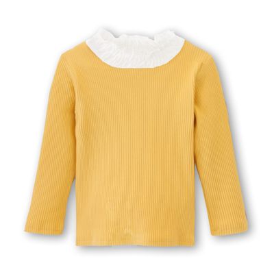 ContiKids Toddler Girls Long Sleeve Cotton Tee Shirts Ruffle Lace Mock Turtleneck Basic Blouse Outfit Tops 9 Cute Mustard
