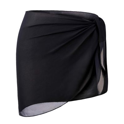 LIENRIDY Women's Srong Wrap Beach Swimwear Short Cover up Pareo Swimsuit Black Short S-M