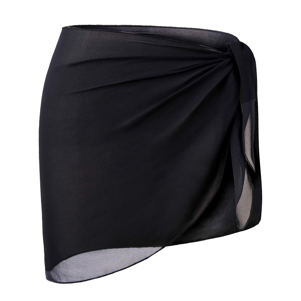 LIENRIDY Women's Srong Wrap Beach Swimwear Short Cover up Pareo Swimsuit Black Short S-M