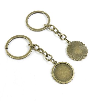 5 Items Keychain Keyring Key Tags Chains Rings Jewelry Bag Charms I2LV2 Round Cabochon Setting Blank 20mm