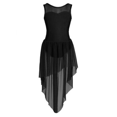 iiniim Girls Cutout Back Lyrical Dance Dress Modern Contemporary Costumes Gymnastic Leotard Ballet Dancing Outfit Mesh Splice Black 12-14