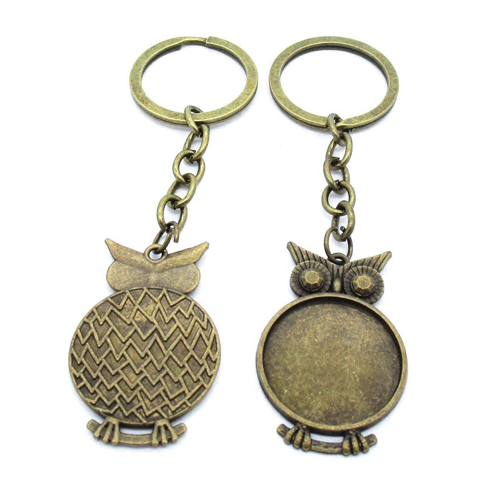 1 Items Keychain Keyring Key Tags Chains Rings Jewelry Bag Charms AA441 Owl Cabochon Setting Blanks